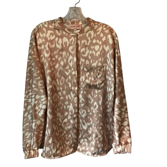 Chicos Blouse Womens Black Label Cheetah Print Satin Long Sleeve Button Up M - Picture 1 of 12
